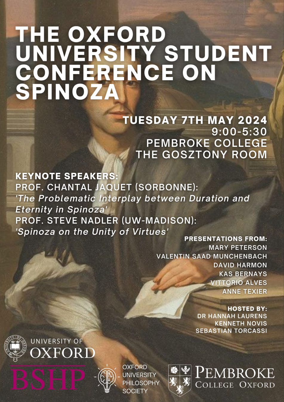 A poster for the Oxford University Student Conference on Spinoza, with details of the event (all included in the text here).