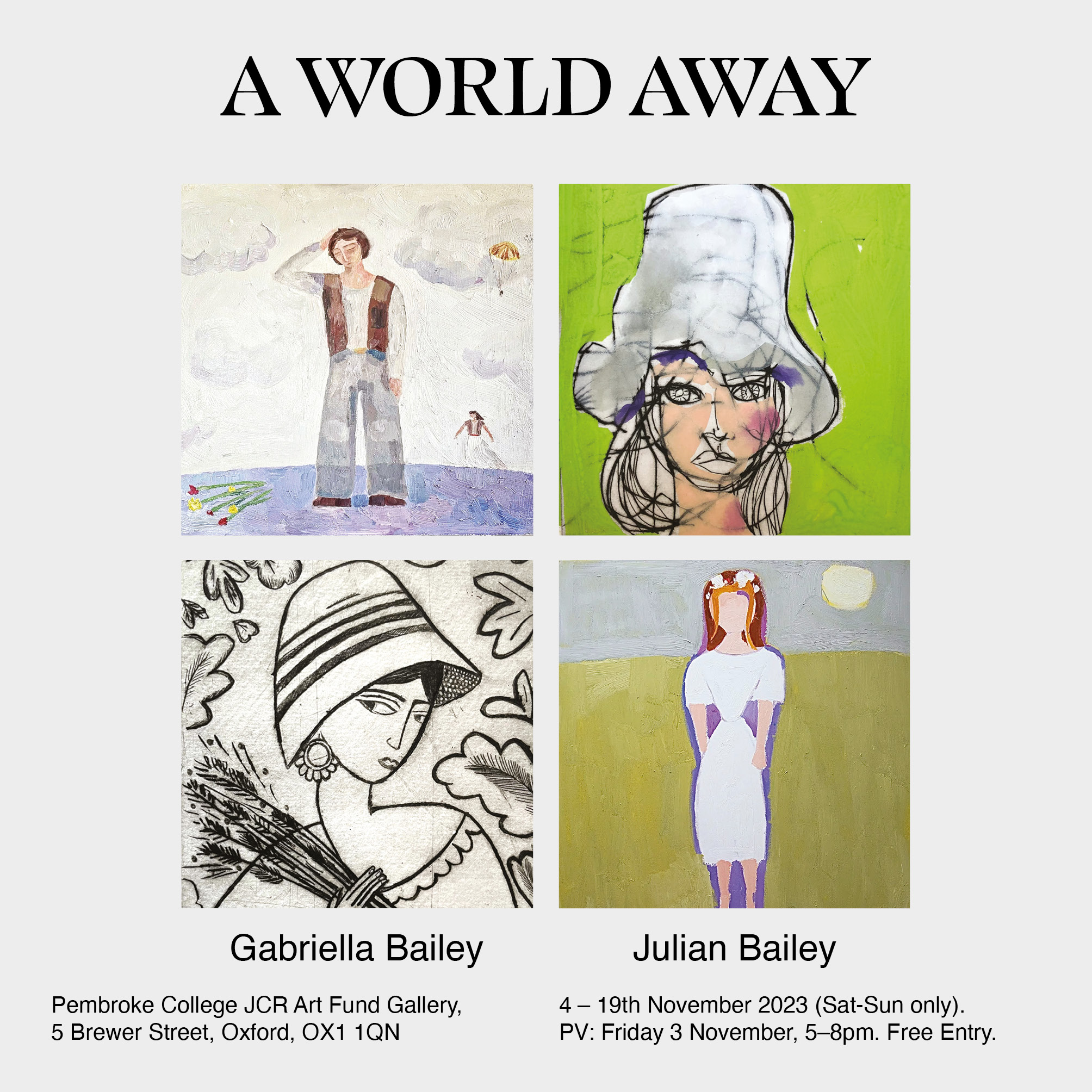 Images of artwork by Gabriella Bailey and Julian Bailey under header 'A World Away'