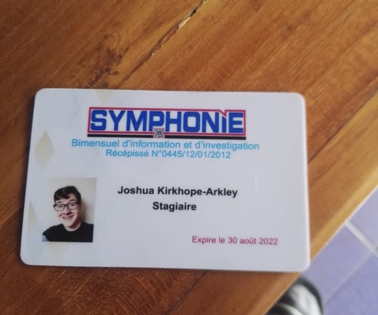 Photo of Josh's ID during the Internship
