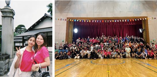 Photo of Ayezha Akthar and a friend, and a photo of the Pembroke group with the Technos International Group