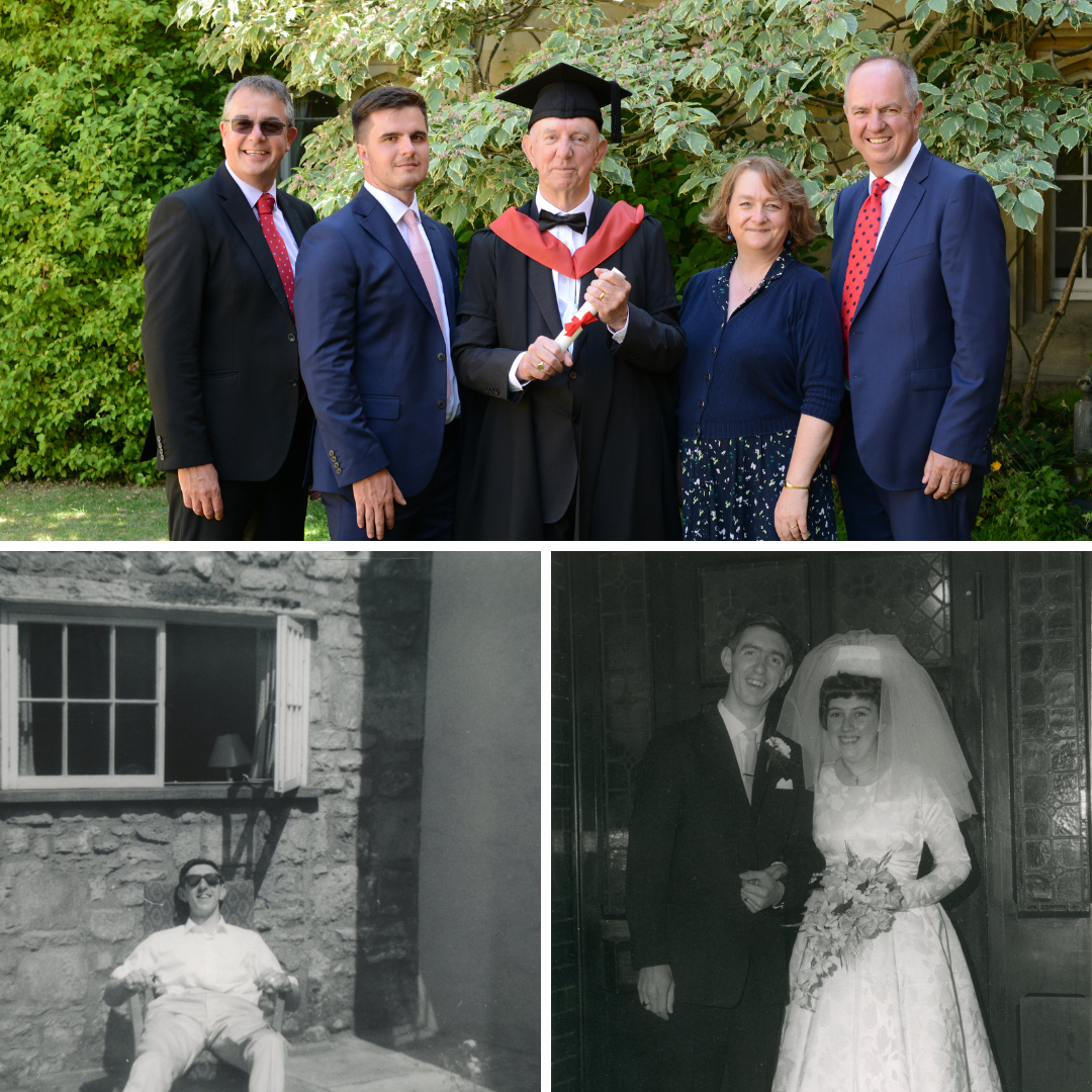 Collage of Photos sent in by Brian Slater, from his graduation day, wedding and when he was a student at Pembroke