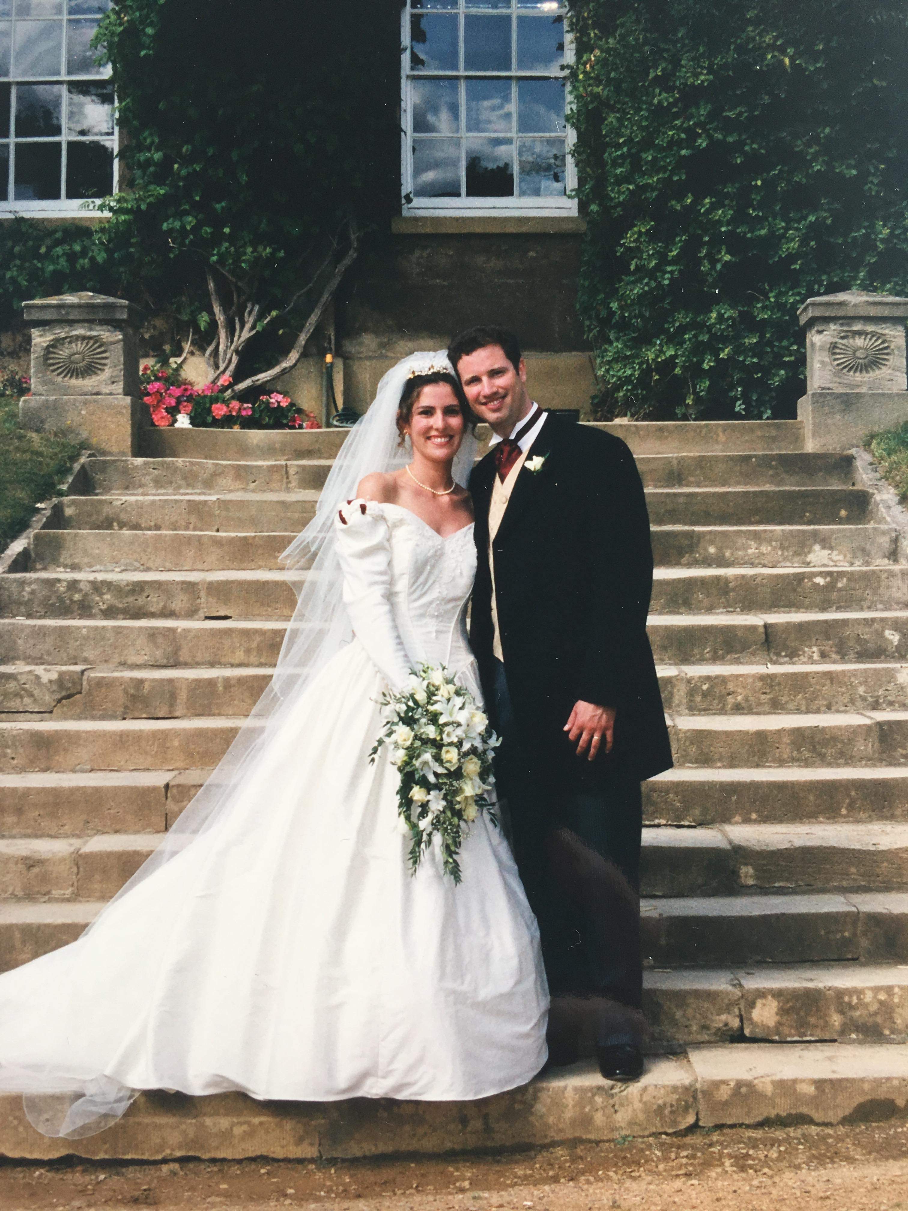 Judith and Rob on their wedding day in 1998 at Worcester College.