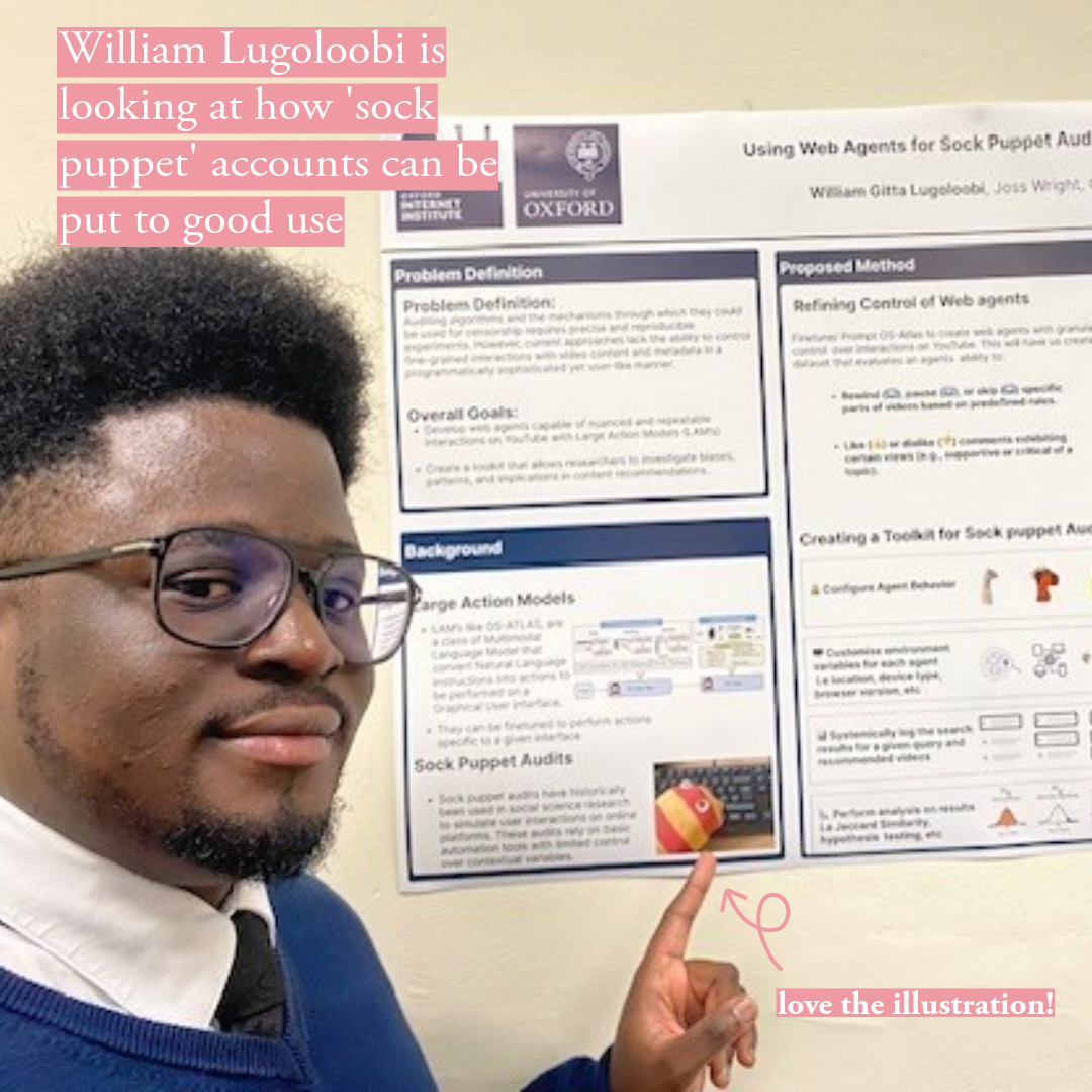 William Lugoloobi pointing at his research.