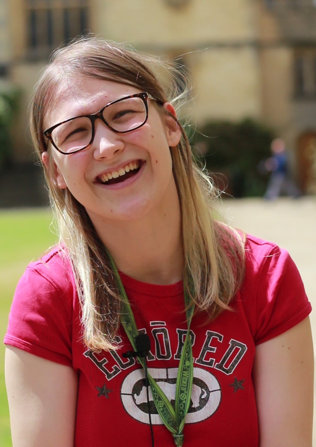 Lara smiling in Chapel Quad