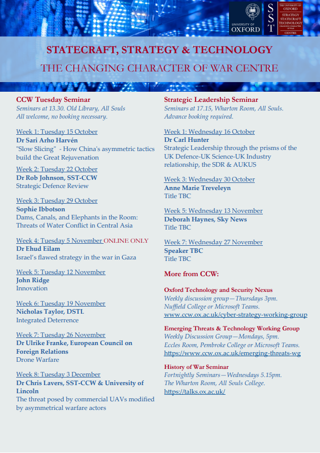 The SST-CCW Michaelmas Term Card.