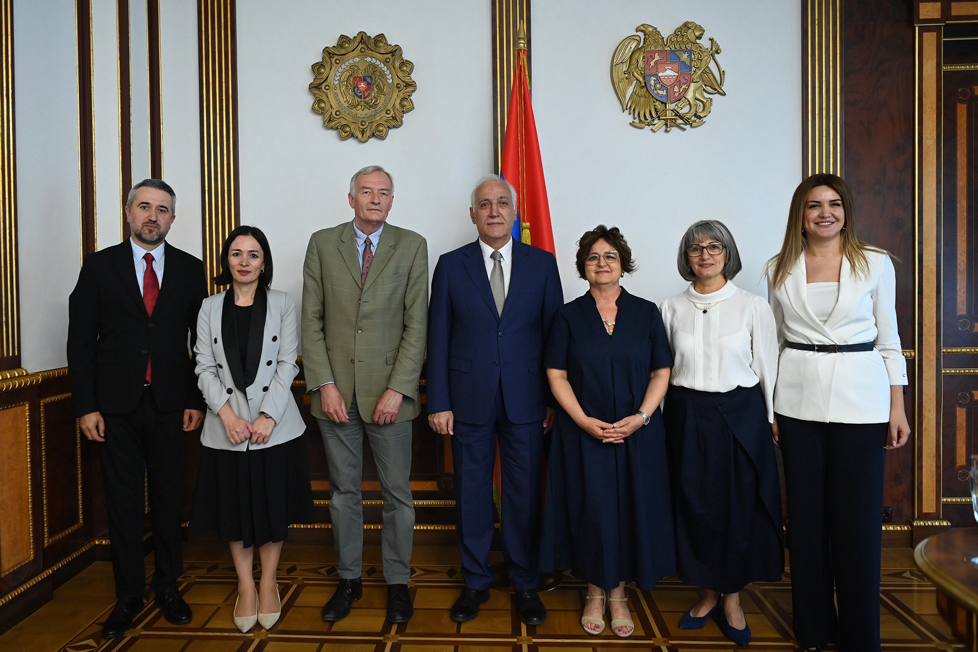 Professor Theo van Lint, the President of Armenia and others at the awards ceremony where he received the Movses Khorenatsi medal.