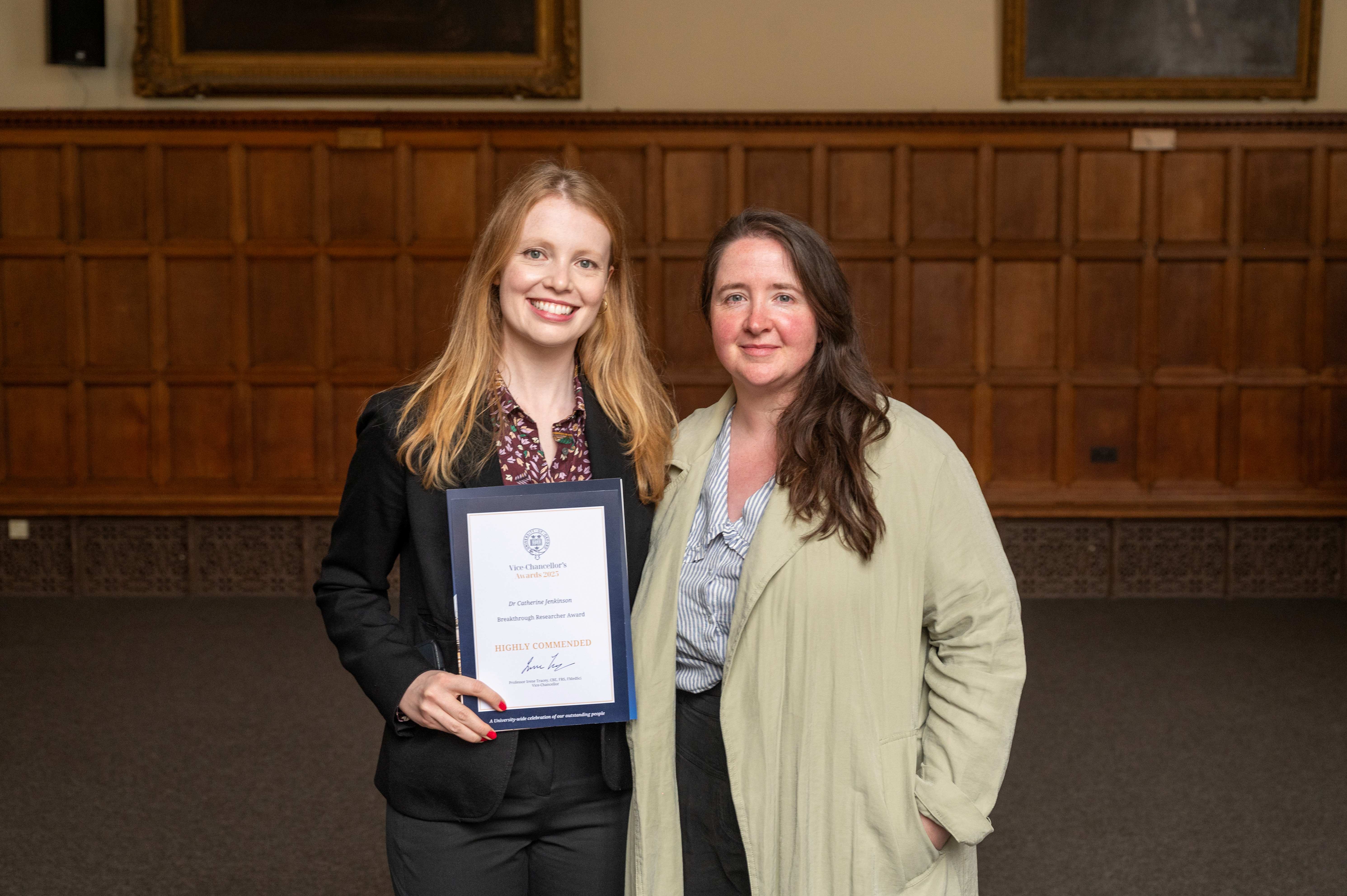 Dr Catherine Jenkinson with her award shortlist certificate.