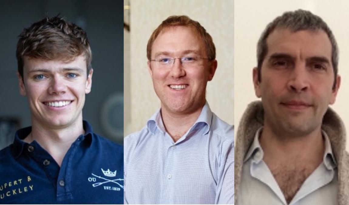 Pembroke College Chemists. From left to right: Charles Buchanan, Professor Andrew Baldwin and Professor Ben Davis