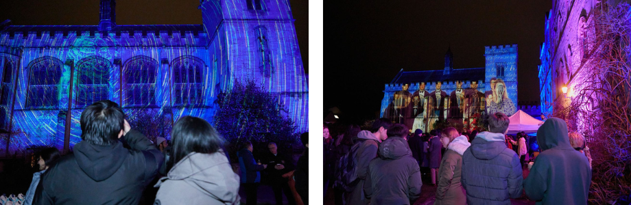 Two photos of the crowd watching the Light Show.