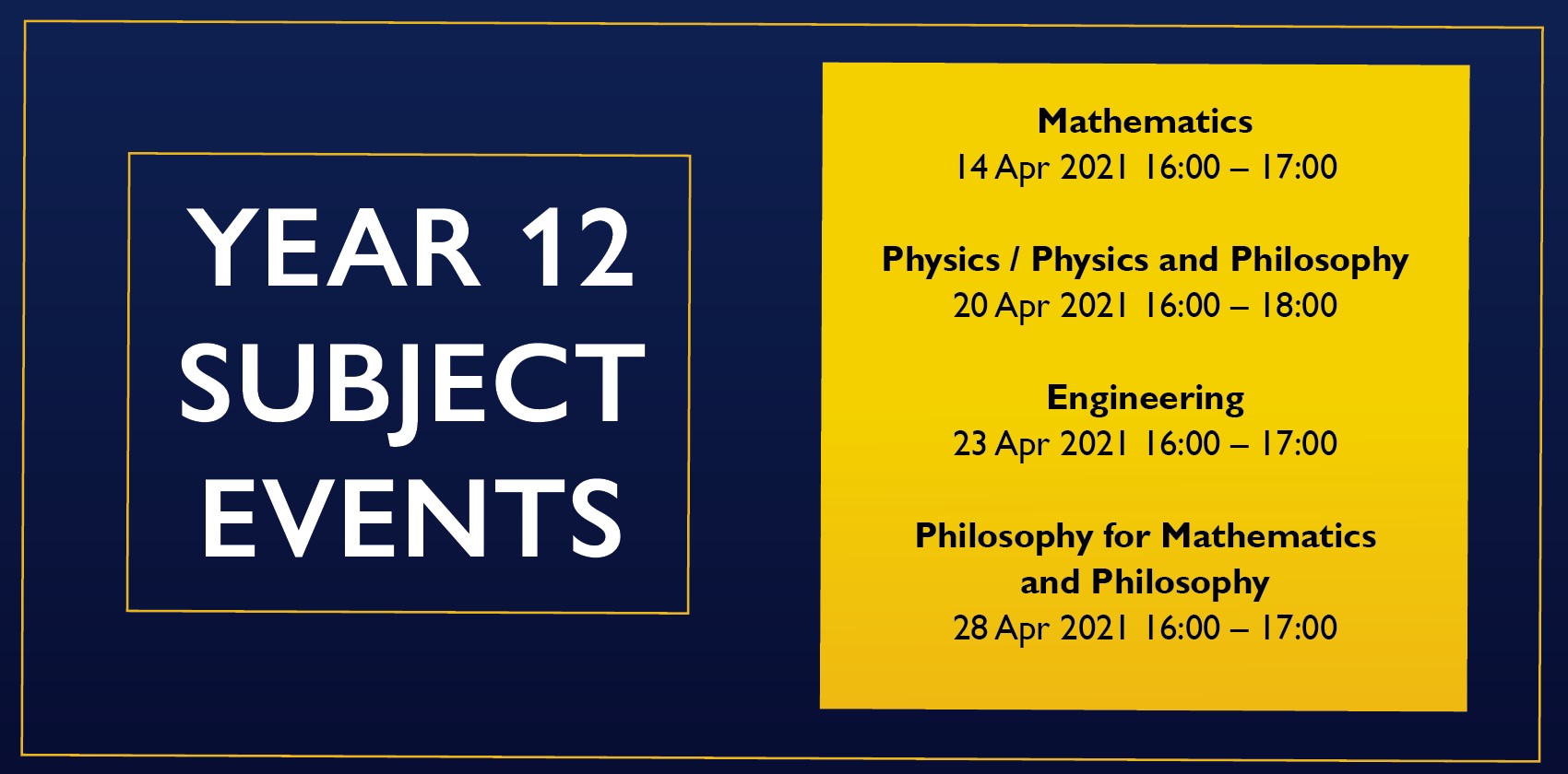 Subject Specific Events Subject Events to take place in April for Year 12 Pupils | Pembroke college