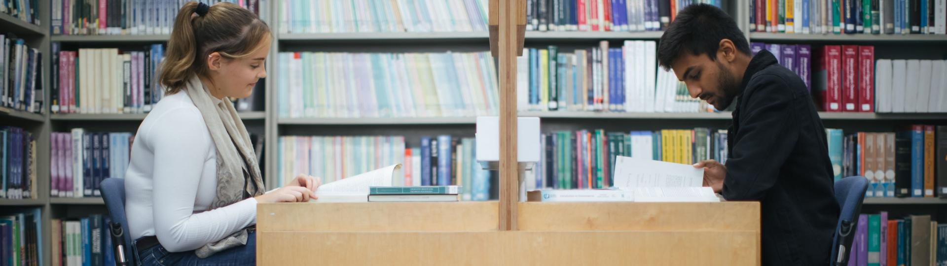 students in library