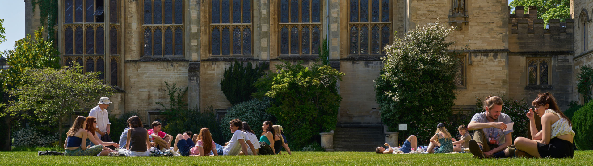 Students sat in front of Hall