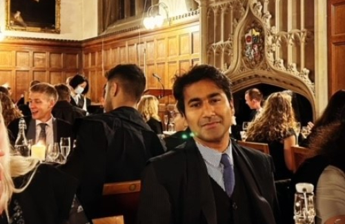 Utkarsh in Formal Hall at Pembroke