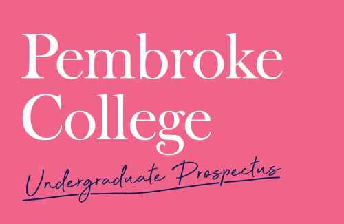 Pembroke College Undergraduate Prospectus written on pink background